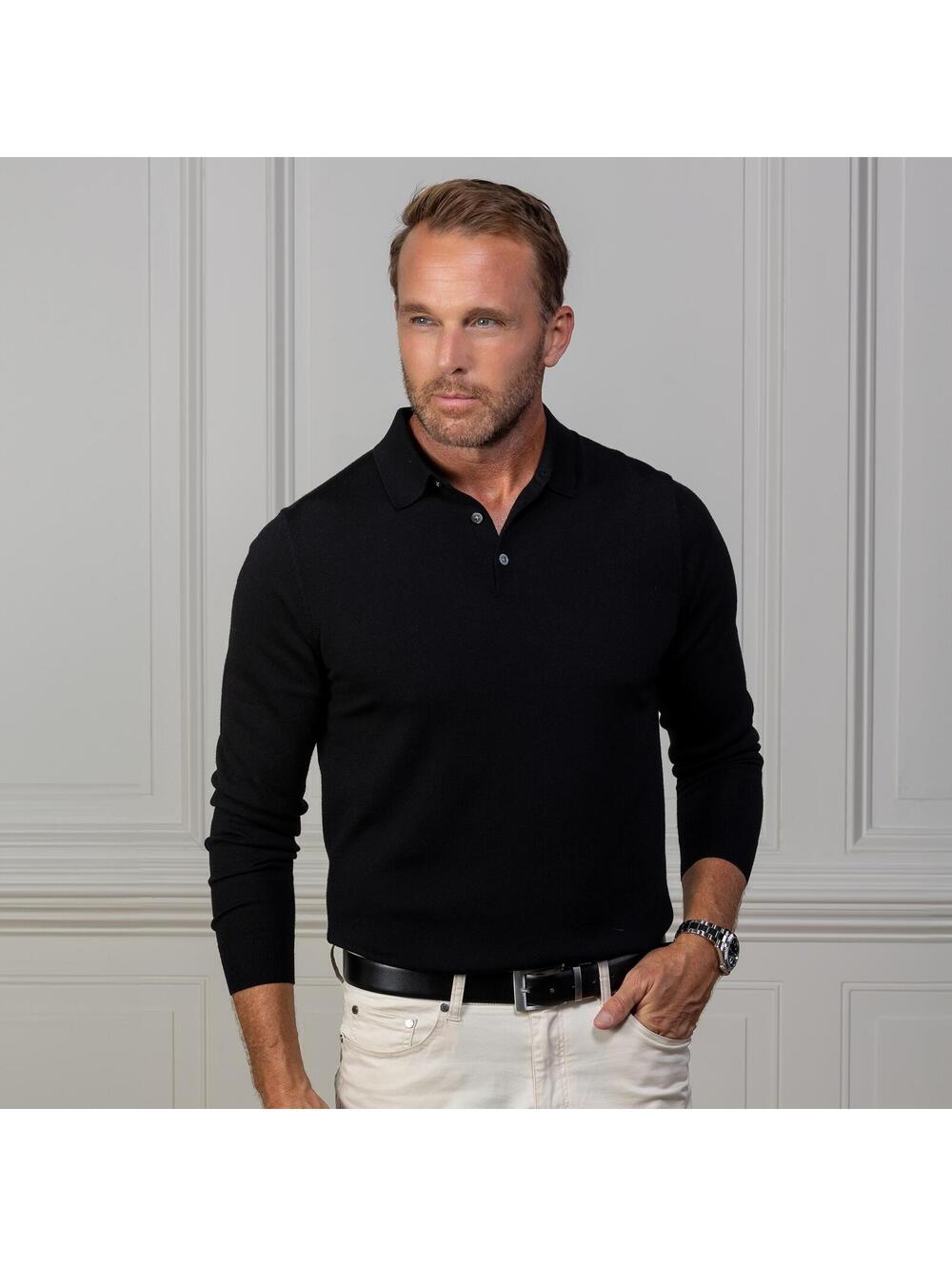 Collars & Co. NWT Bellagio Three Button Long Sleeve Merino Polo - Size Medium